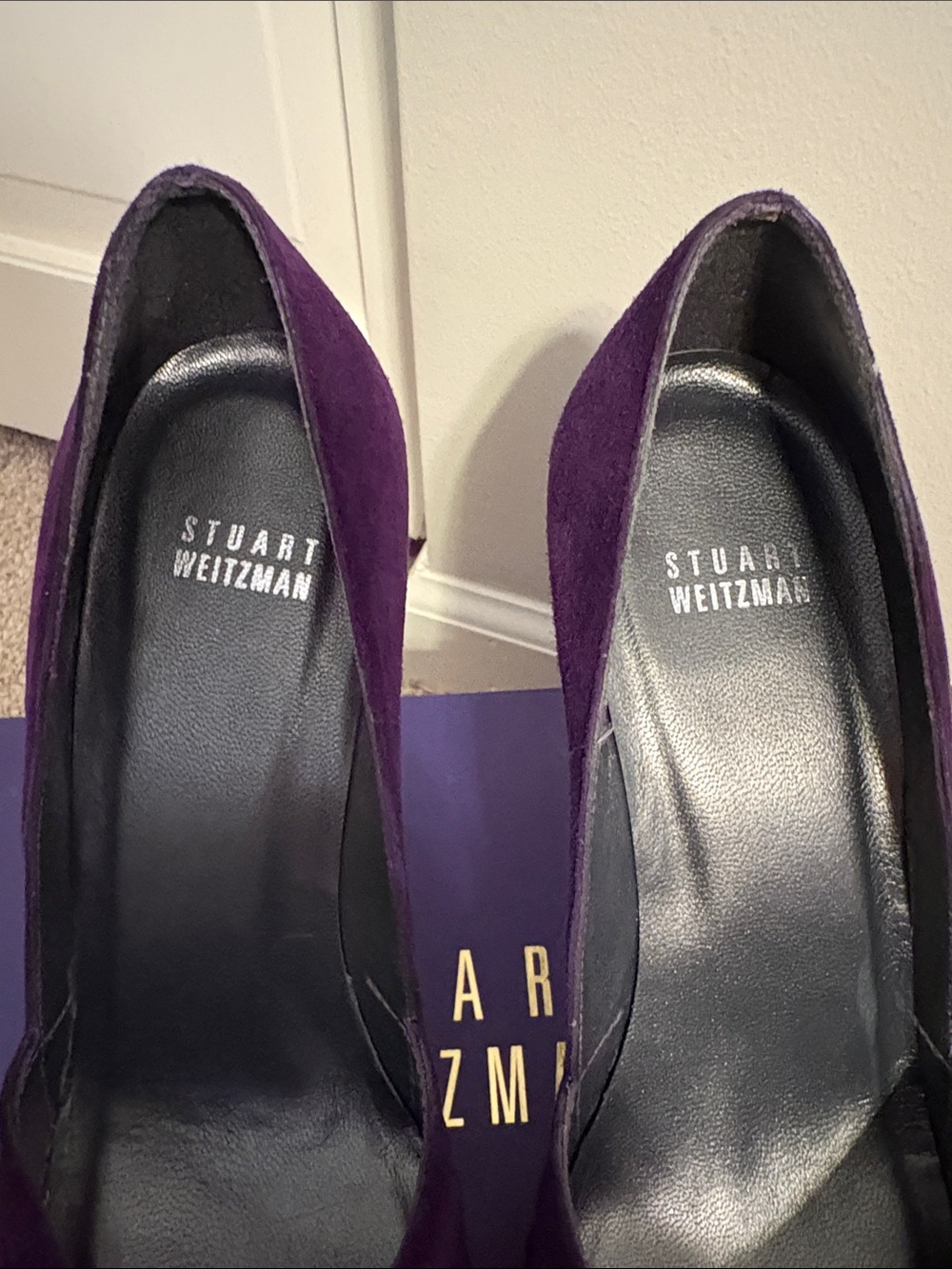 Stuart Weitzman Eggplant Purple Suede Peep-Toe Heels Women 8 - Picture 10 of 13